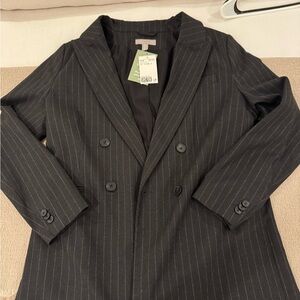 H&M Black Pinstripe Blazer Double-Breasted Suit Jacket